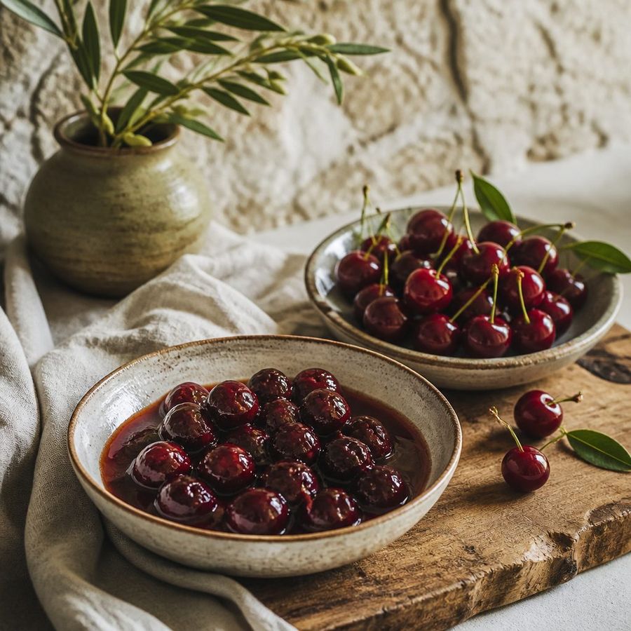 Cherries sourced from Greece by theGreex, editorial photograph.