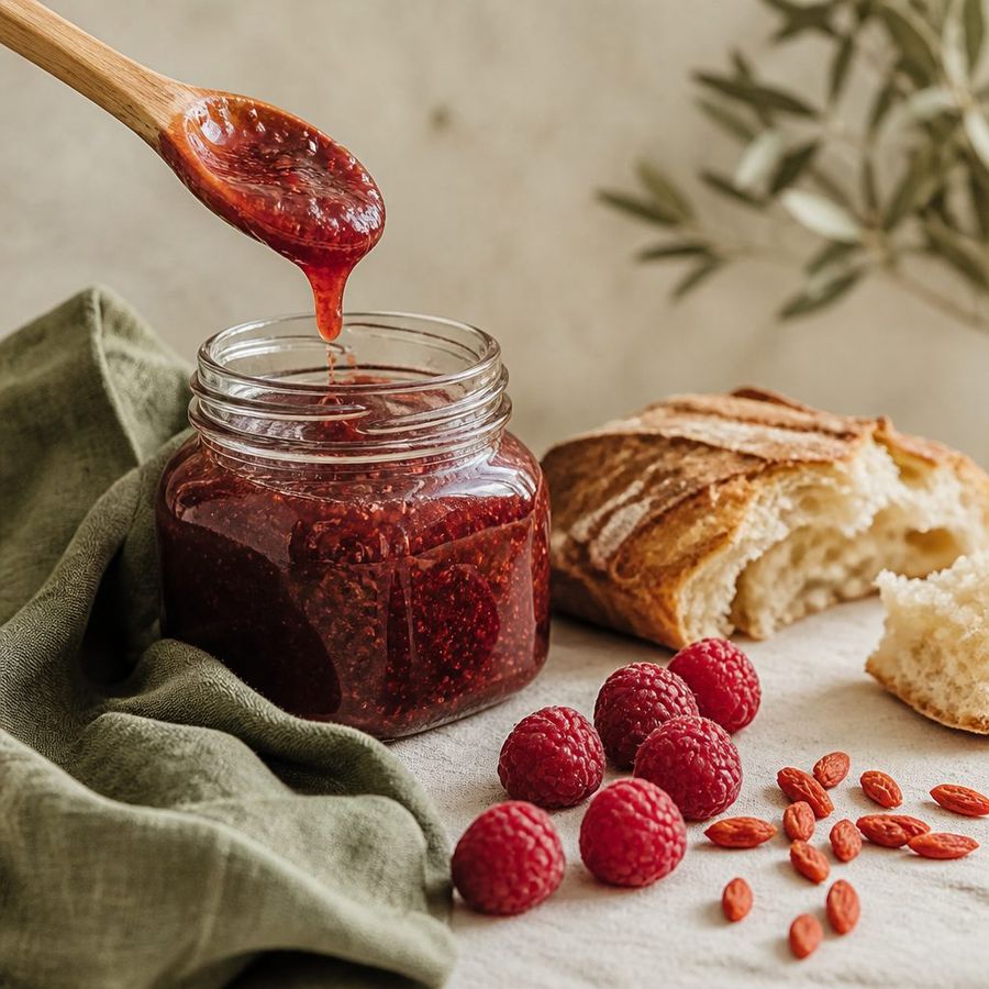 Special: Raspberry & Goji Berry sourced from Greece by theGreex, editorial photograph.