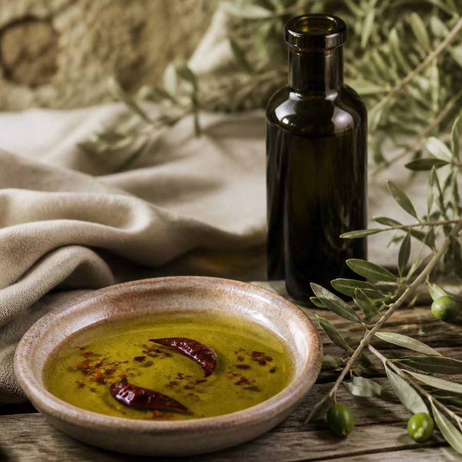 Chilli-infused EVOO sourced from Greece by theGreex, editorial photograph.