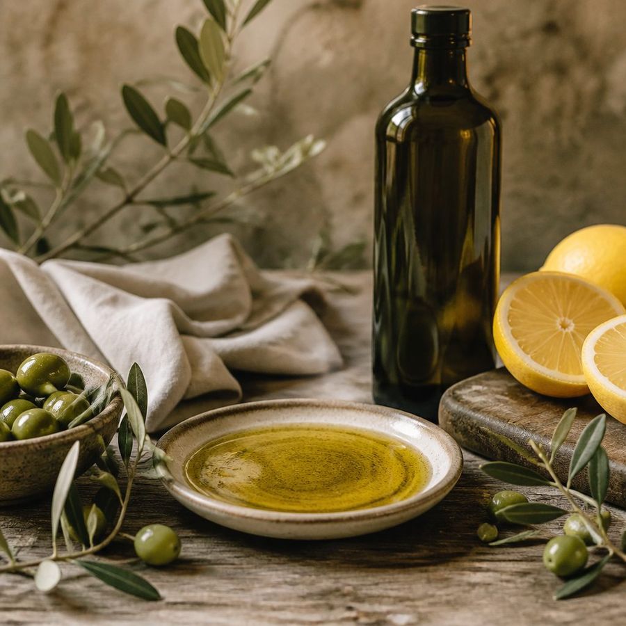 Lemon-infused EVOO sourced from Greece by theGreex, editorial photograph.