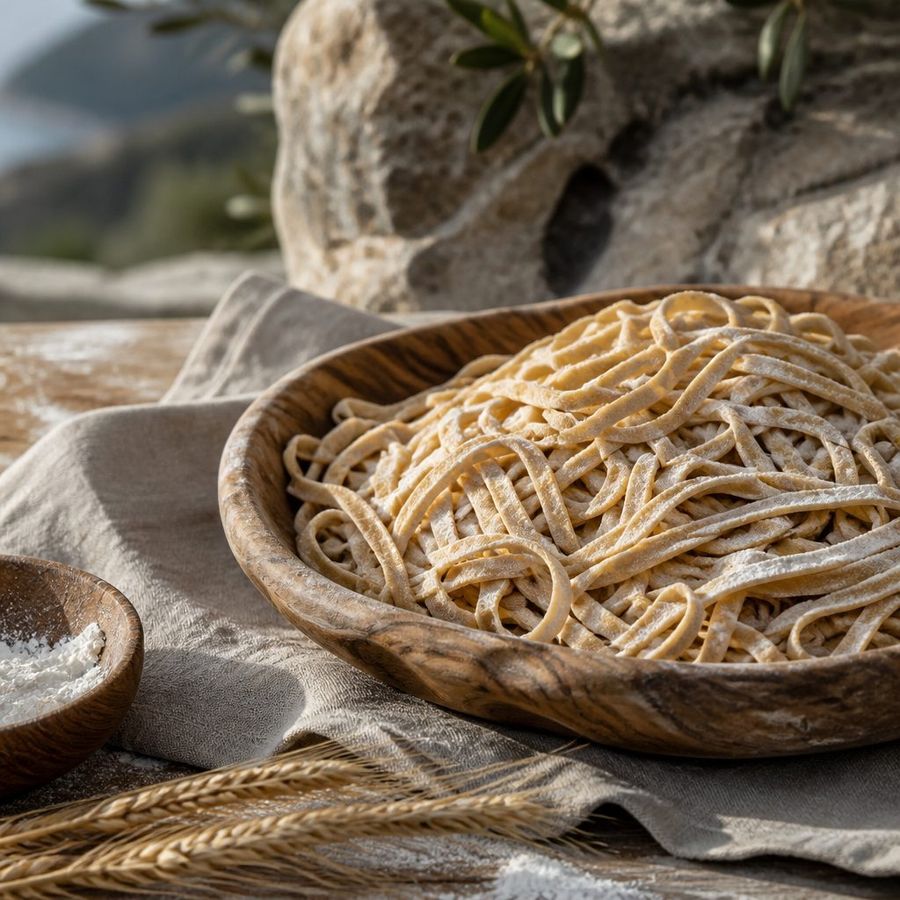 Handmade Village Noodles sourced from Greece by theGreex, editorial photograph.