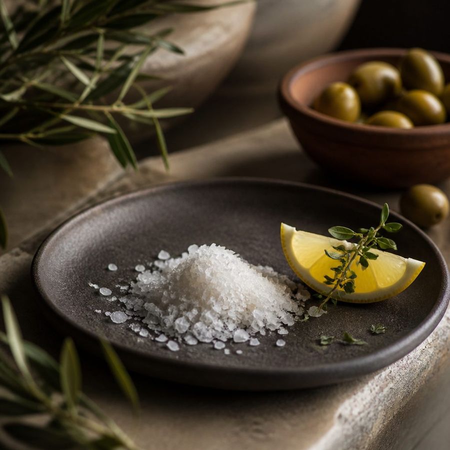 Fleur de Sel from Messolonghi sourced from Greece by theGreex, editorial photograph.