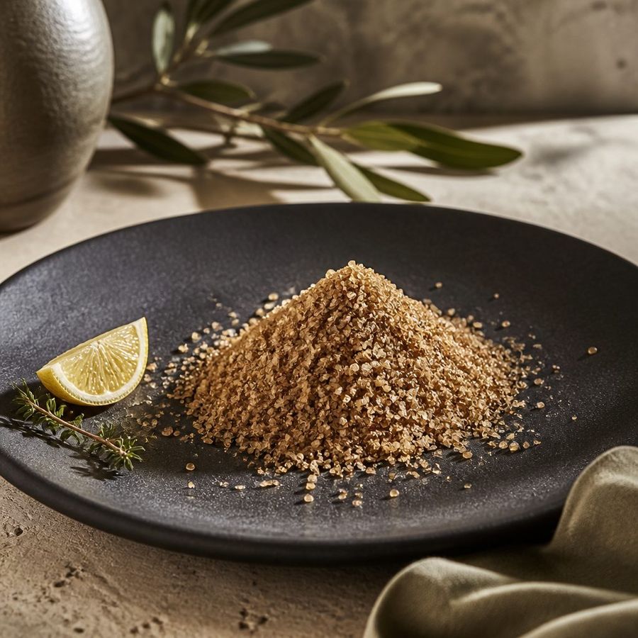 Smoked Sea Salt sourced from Greece by theGreex, editorial photograph.