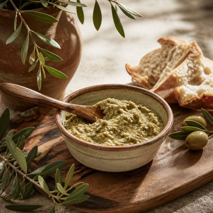 Green Olive Spread (Halkidiki) sourced from Greece by theGreex, editorial photograph.