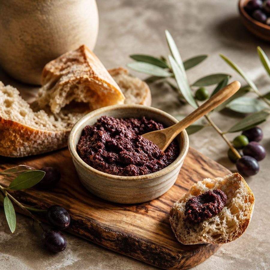 Kalamata Olive Spread (PDO) sourced from Greece by theGreex, editorial photograph.