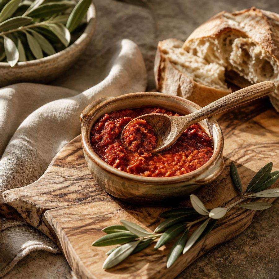 Sun-dried Tomato Pesto sourced from Greece by theGreex, editorial photograph.
