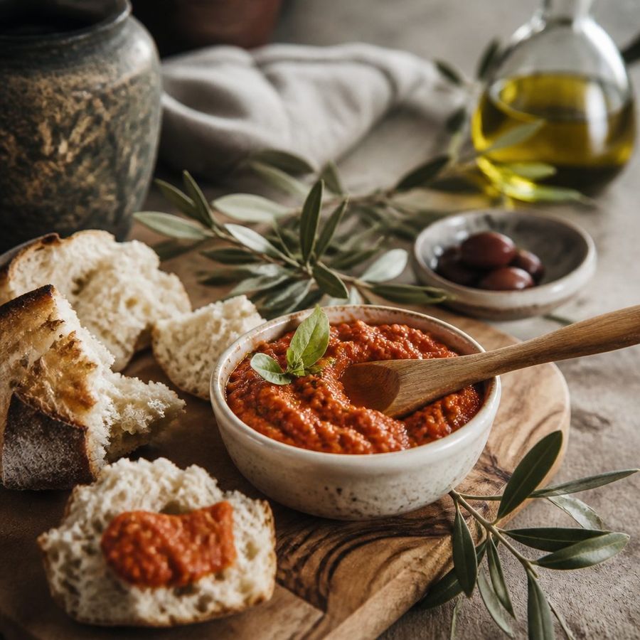 Tomato & Basil Spread sourced from Greece by theGreex, editorial photograph.