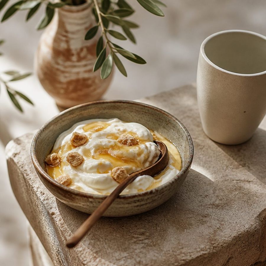 Goat's Milk Yoghurt, Biscuit sourced from Greece by theGreex, editorial photograph.