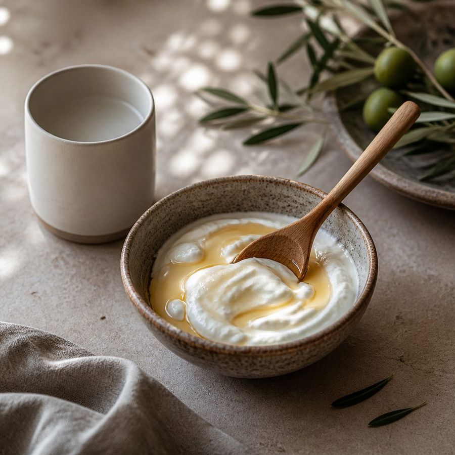 Strained Yoghurt 5% fat sourced from Greece by theGreex, editorial photograph.